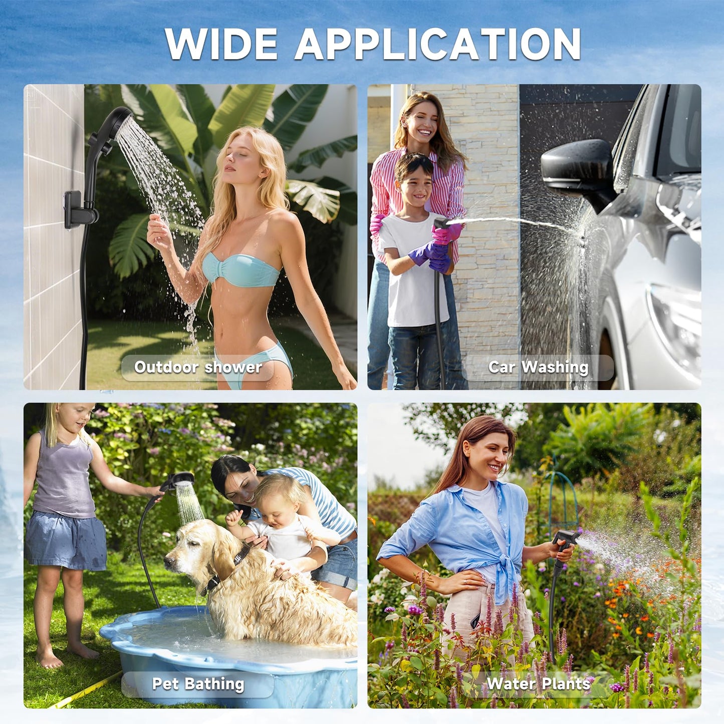 vignuto Portable Shower for Camping, Rechargeable Camping Shower kit with LED Display of Battery Level and Temperature, Lasting-150 Mins, Suitable for Outdoor Shower, Pet Bath, Car Washing
