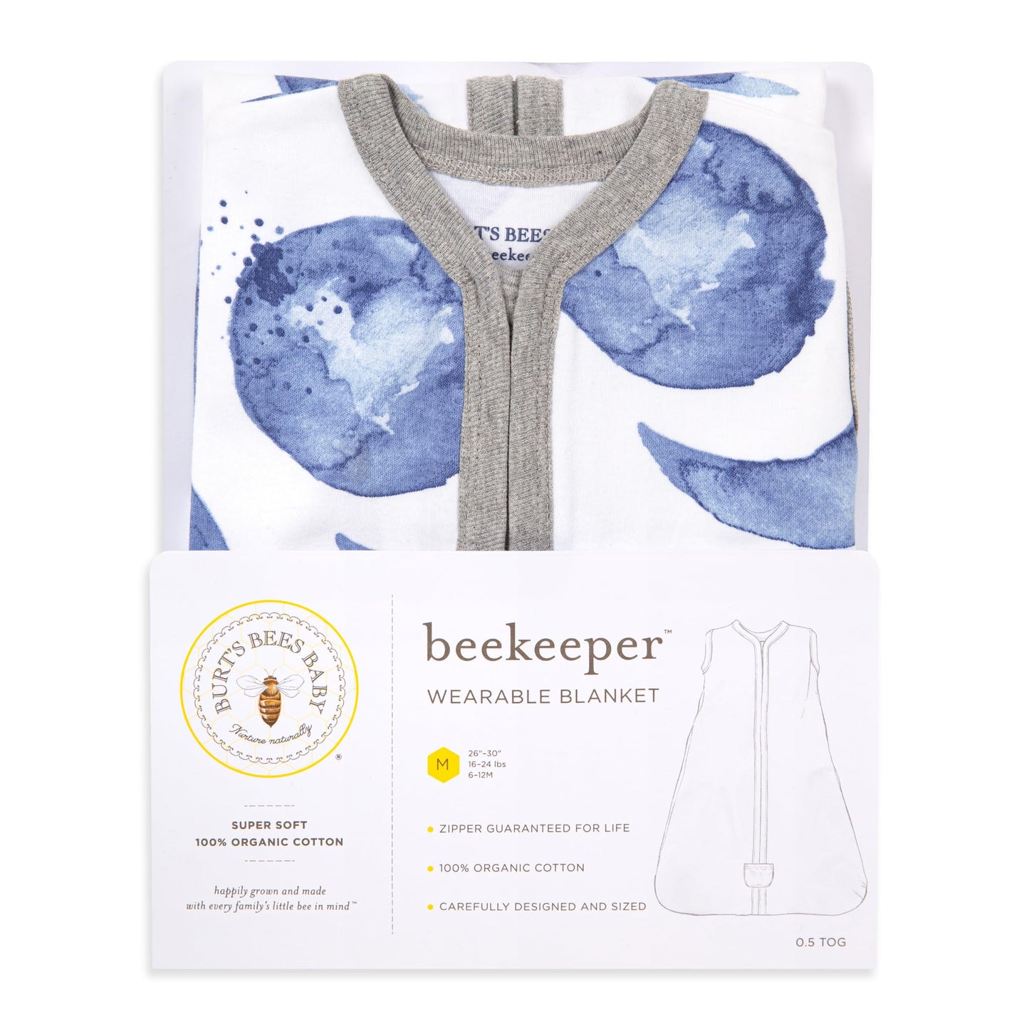 Burt's Bees Baby Beekeeper Wearable Blanket Winter, Organic Cotton Swaddle 0.5 or 1.5 TOG, Baby Infant Wearable Blanket & Essentials Shower Gift