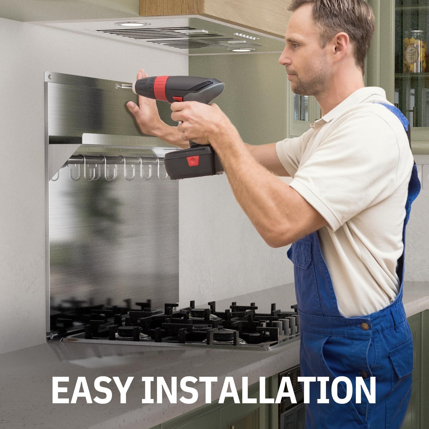 EKON Stainless Steel Backsplash 24 x 30 Inch Wall Shield for Kitchen Easy Clean And Installation with Built-in Storage Shelf and Hanging Rack