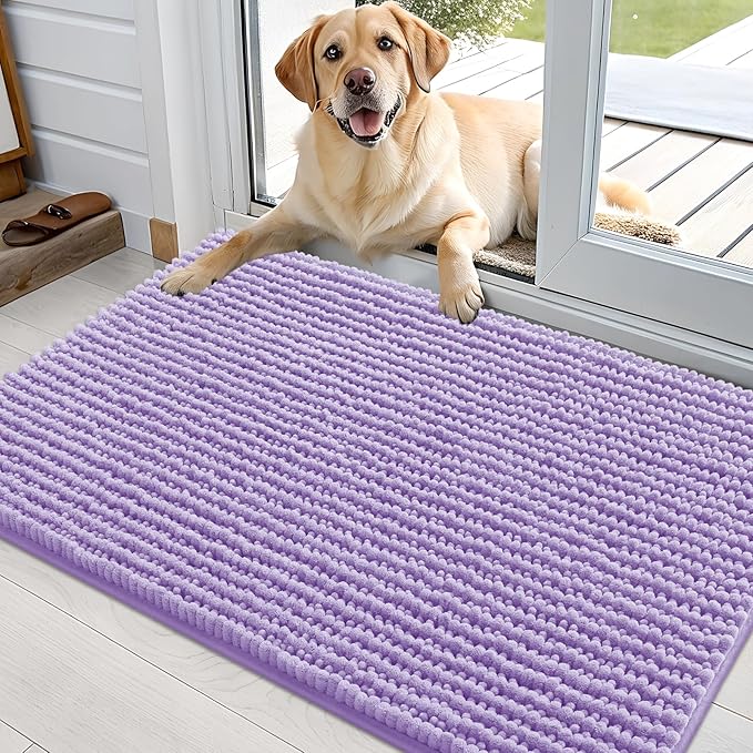 OLANLY Dog Door Mat for Muddy Paws 36x24, Ultra Absorbent Chenille Mud Doormat, Non-Slip Washable and Dirt Trapping Doormat for Indoor Entryway, Quick-Dry Indoor Pet Bed Mats for Dogs, Lavender