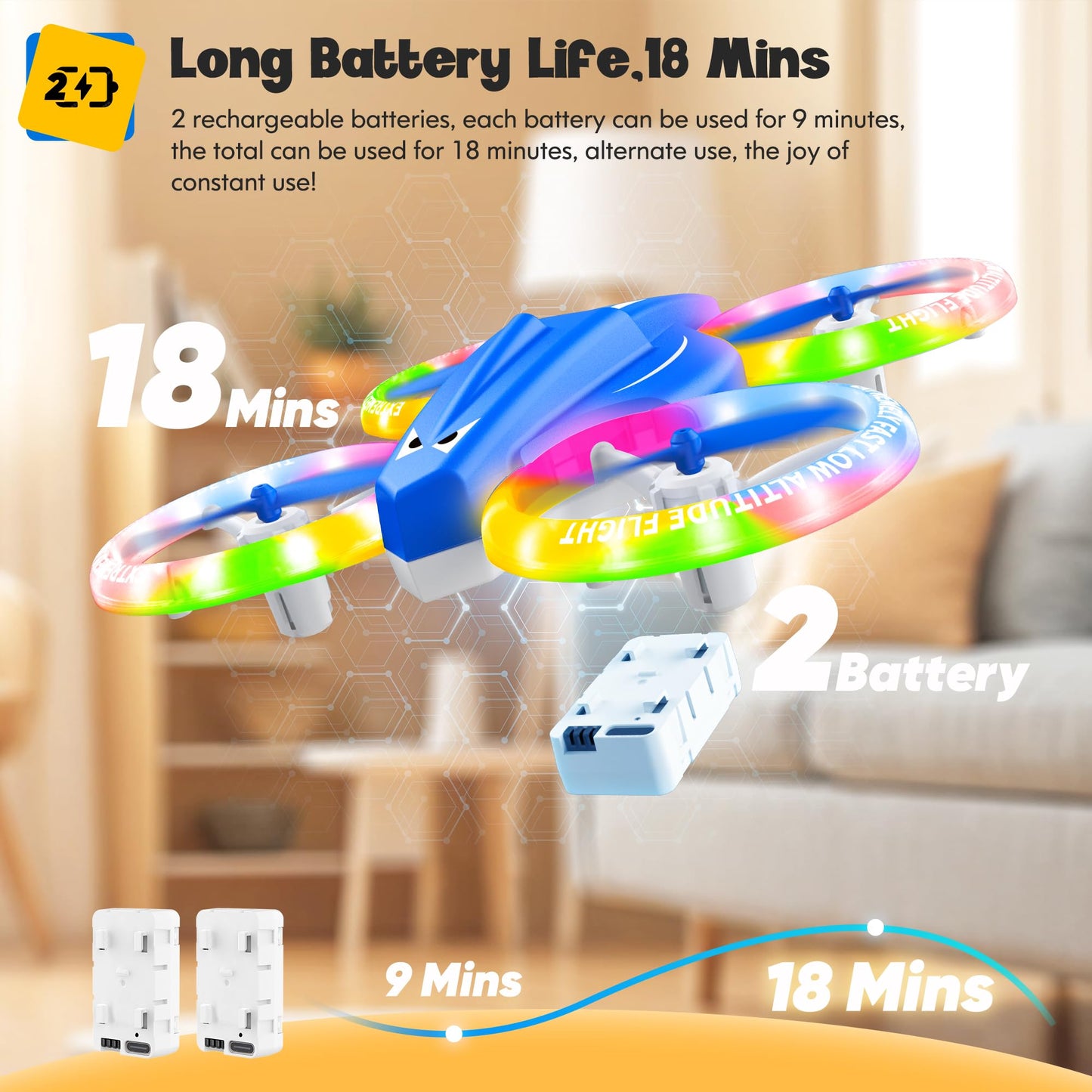 ALTITACO Drones for Kids with Cool Light, Kids Drone with 3D Flip, Altitude-Hold, Self-Rotation, Headless Mode, 3 Speed Modes, One-Click Take-Off/Landing, Mini Drone for Christmas, Beginners, Indoor