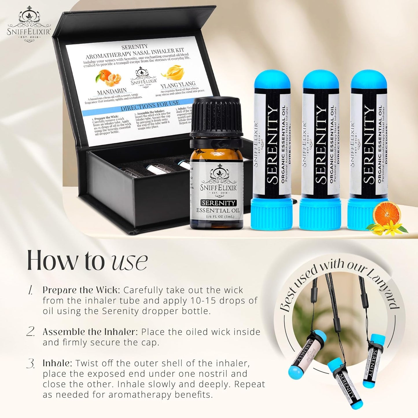 Serenity Aromatherapy Nasal Inhaler Kit – DIY 3-Pack with Essential Oil Blend, Calm Mood & Stress Relief, Premium Gift Set