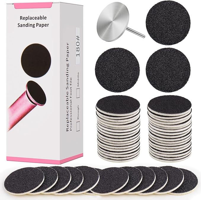 Sanding Paper Discs with Metal Nail Drill Bit Pedicure Sanding Disc 100pcs Sandpaper Discs 25mm Foot File Sandpaper Discs #180 Grits for Manicure Pedicure(Black)