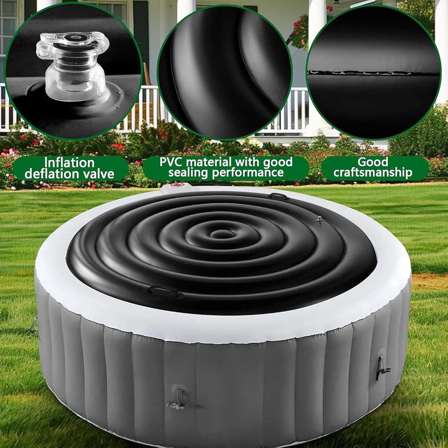 Tlswshsy 5.4 Ft Inflatable Hot Tub Cover- Energy Saving lid for Round Hot Tub- Foldable Protective Rain Overflow Cover for Outdoor Inflatable Hot Tubs (Black)