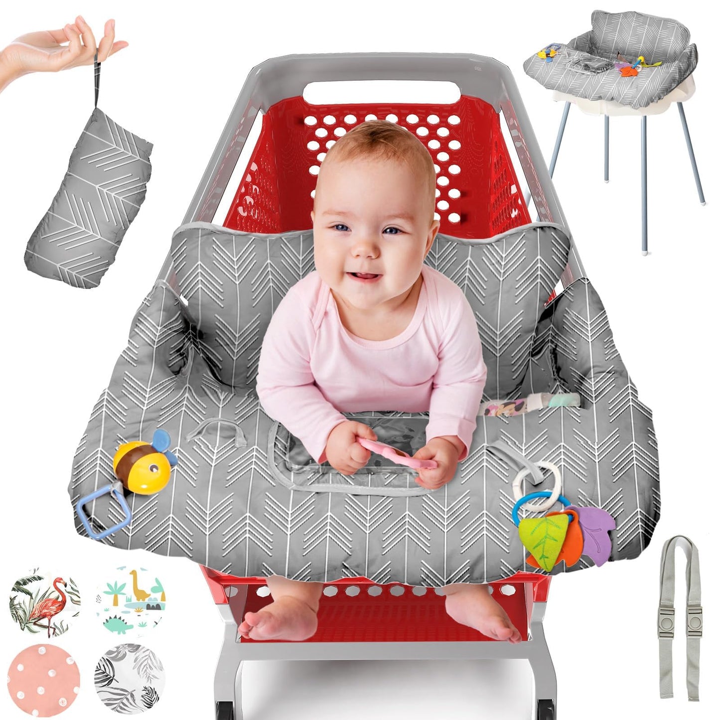 PILLANI Shopping Cart Cover for Baby, High Chair Cover for Restaurant Seat - Grocery Cart Cover for Baby Girl and Boy, Comfortable Cotton Buggy Covers for Babies - Padded Toddler Shopping Cart Cover