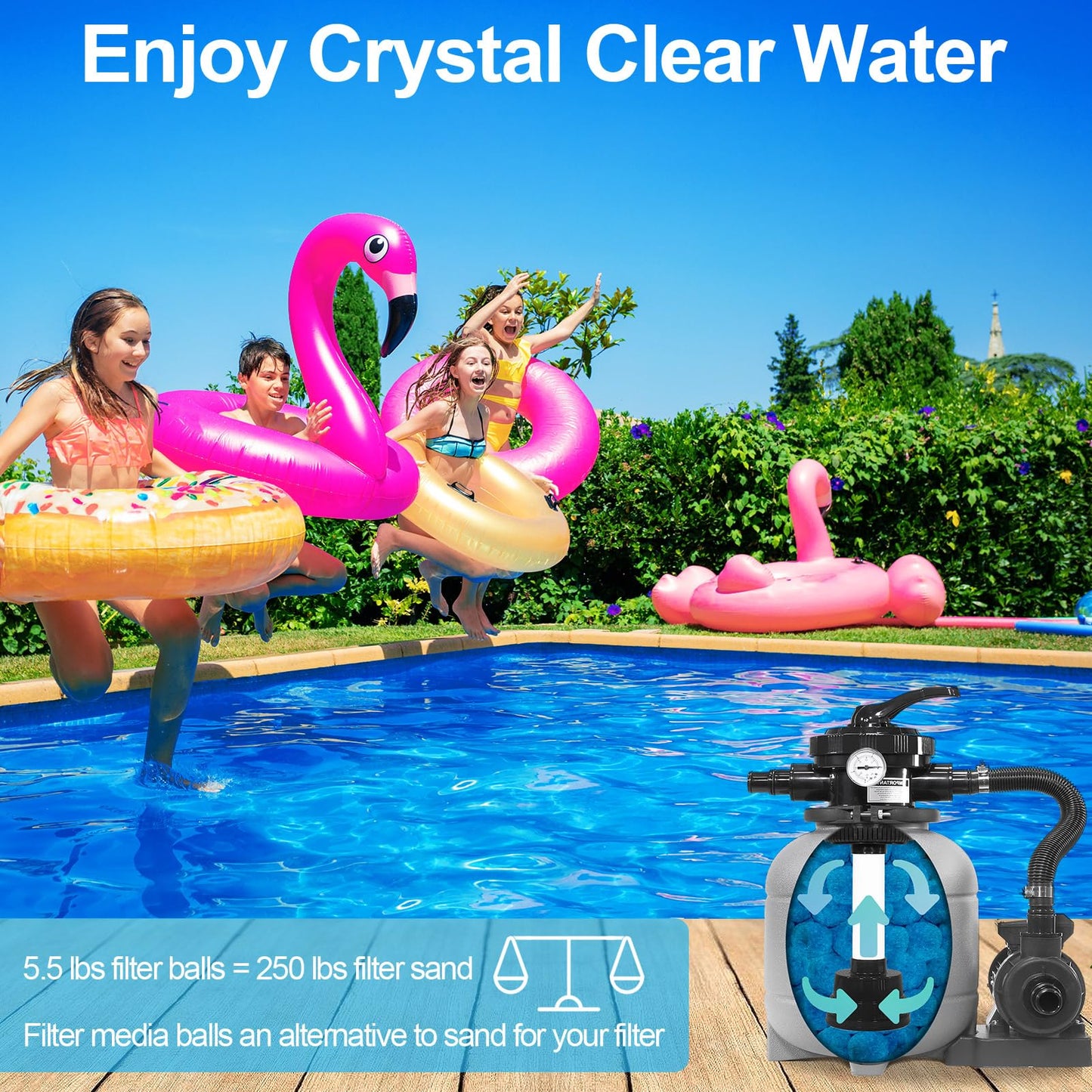 WLLEYAY 5.5 lbs Pool Filter Balls, New Upgrade Efficient Swimming Pool Filter Sand Alternative, Reusable Eco-Friendly Blue Filter Media Balls, Replace 250 lbs Filter Sand, Lasts for Several Seasons