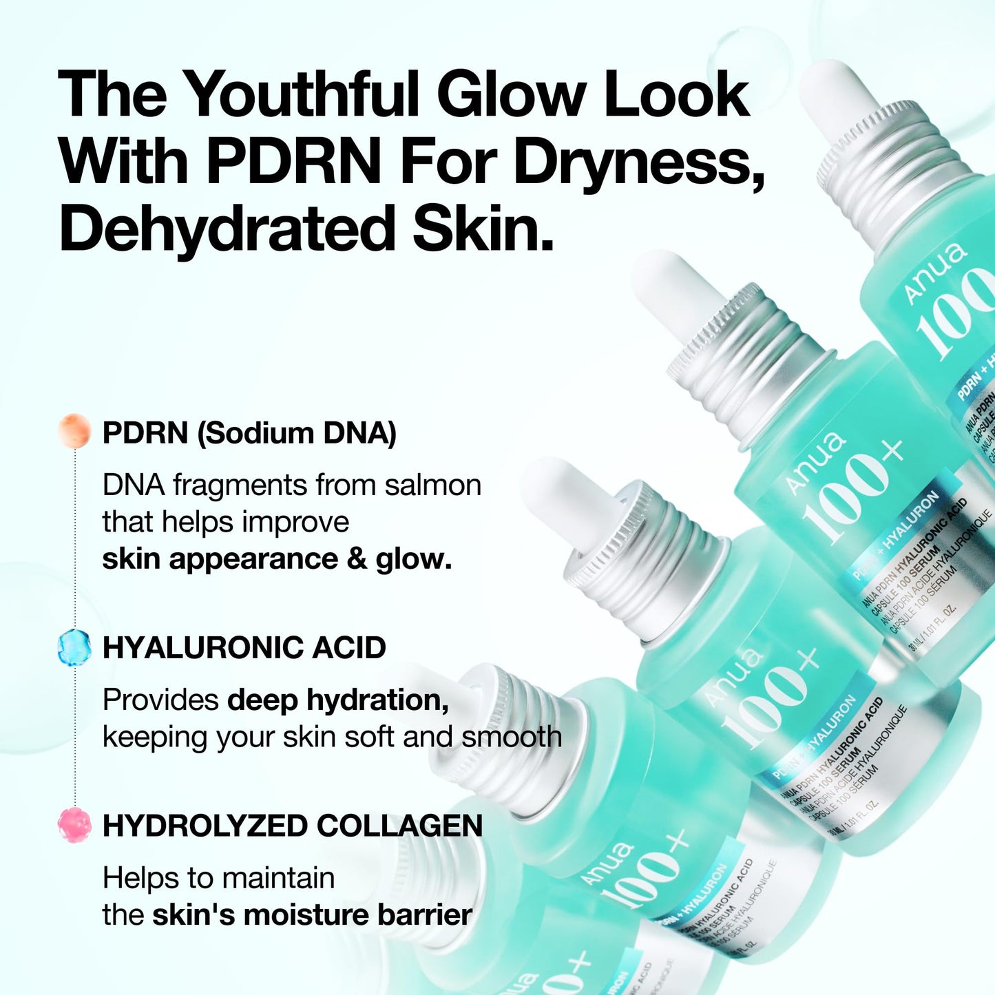 Anua PDRN Hyaluronic Acid Capsule 100 Serum, Radiant Face Serum, Salmon DNA, Hyaluronic Acid, Hydration, Moisture Plumping Effect, Lightweight, Glass Skin, Korean Skincare, 1.01 fl. oz