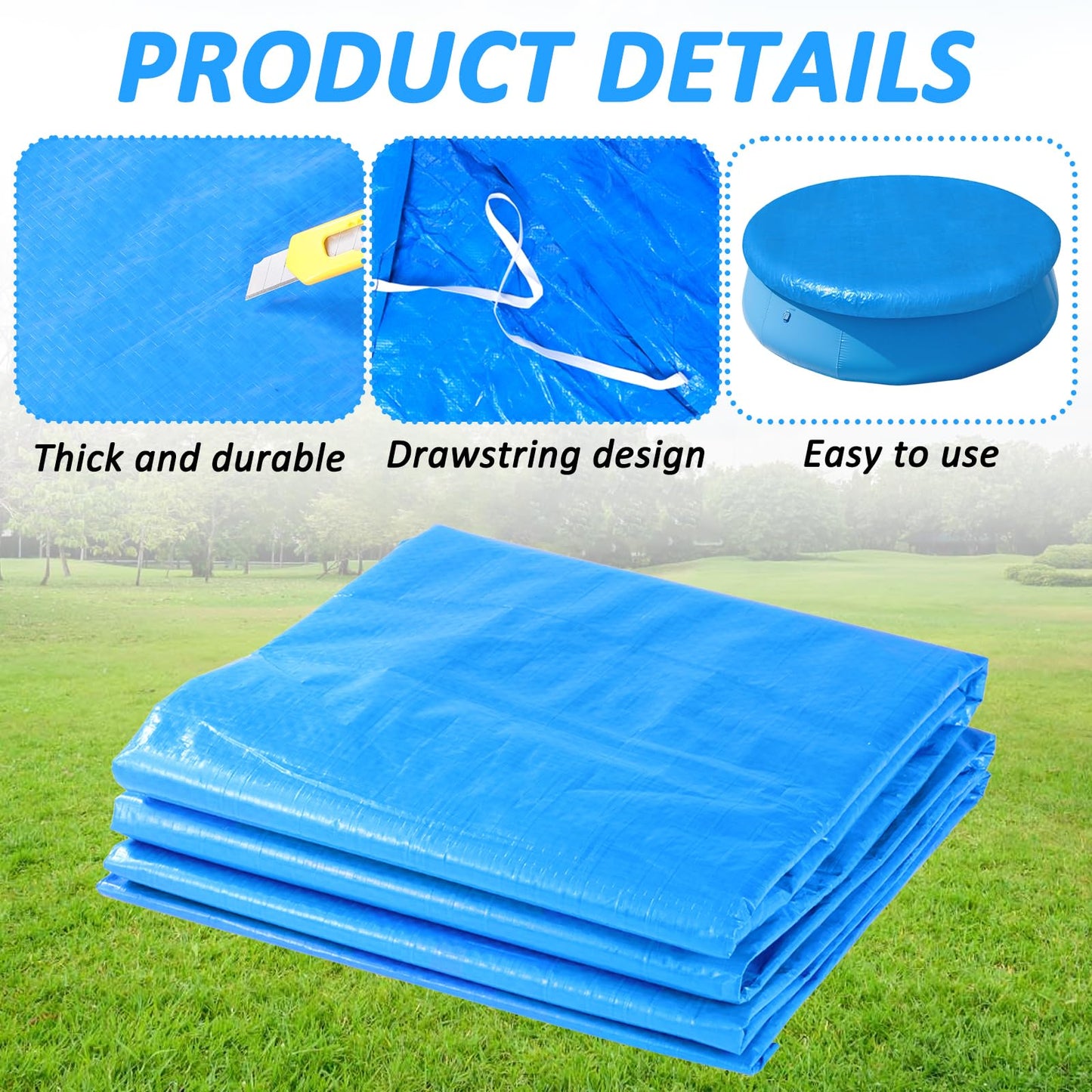 12FT Round Inflatable Above Ground Pool Cover Round Pool Cover with Drawstring Design for Easy Installation