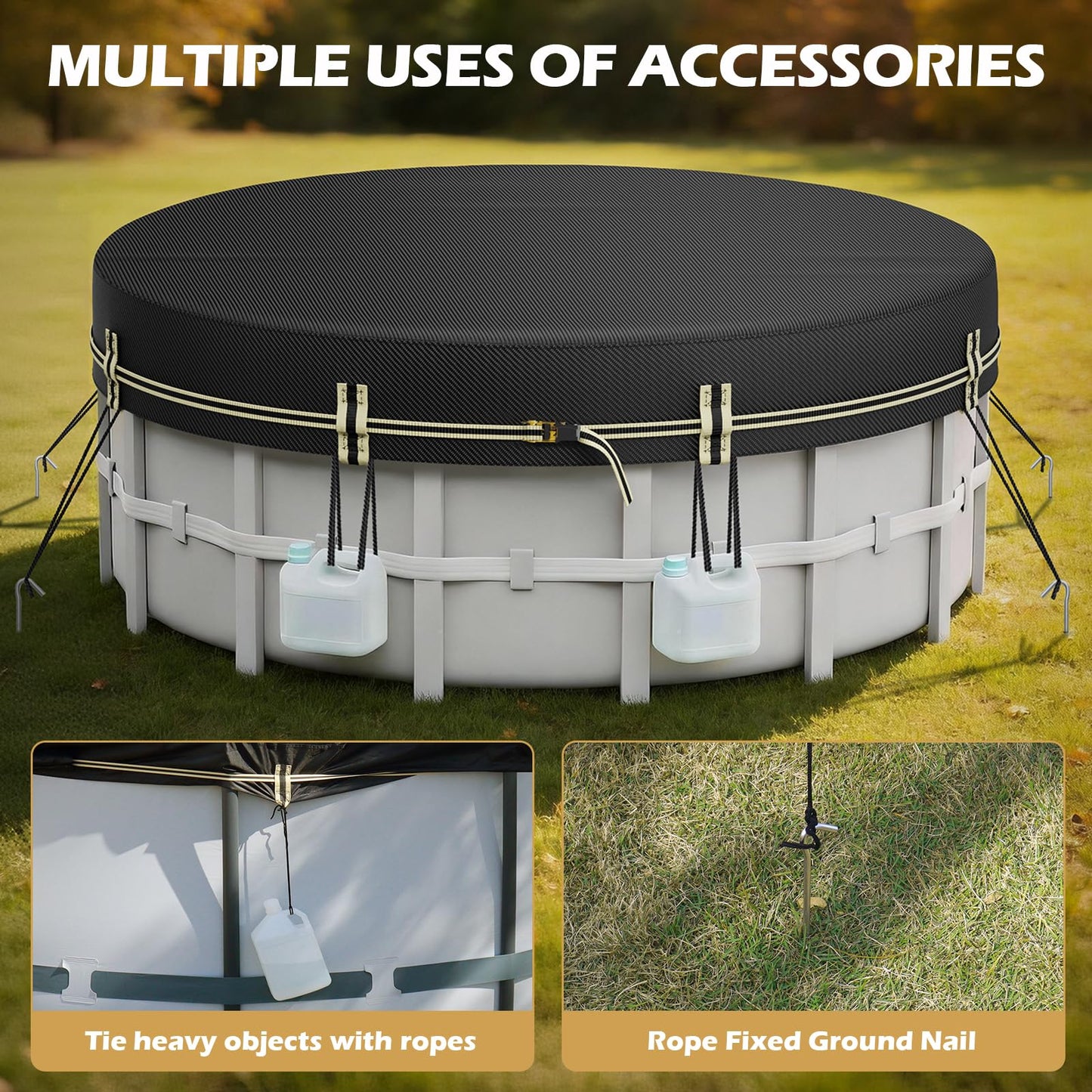 ZhenXingCheng 8 FT Round Pool Covers for Above Ground Pools, 500D Pool Solar Cover with Fast Tightening Ratchet, Stock Pool Tank Cover Ideal for Waterproof Dustproof Windproof