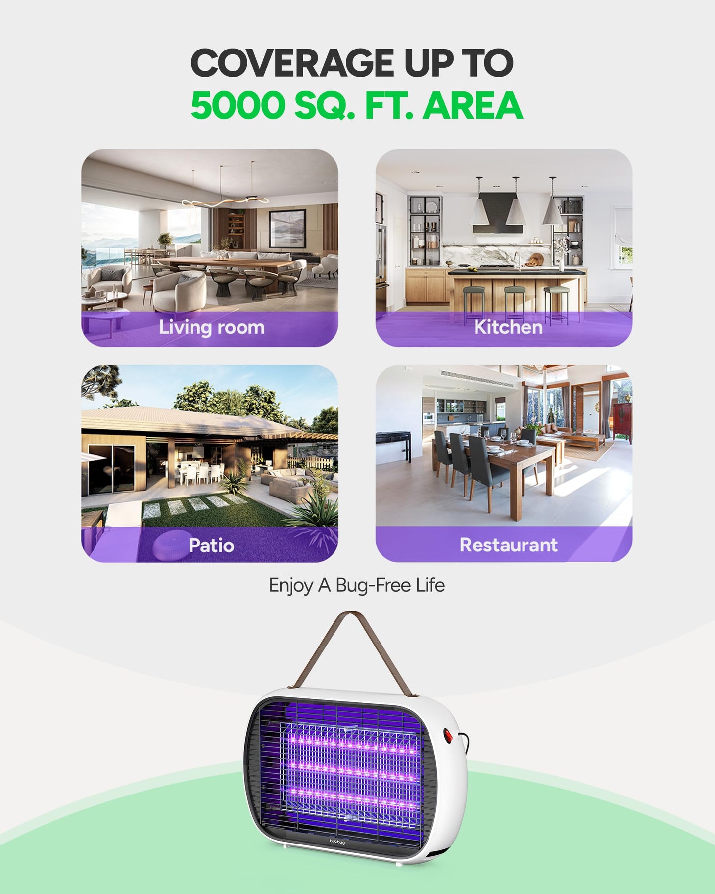 Buzbug Upgraded LED Bug Zapper Indoor, LED Bulbs Up to 50,000 Hours, 3 Lamps Sustainable Less Power, 3800V Powerful Electric Mosquito Zapper, Fly Trap Mosquito Trap, Fly Killer Fly Zapper
