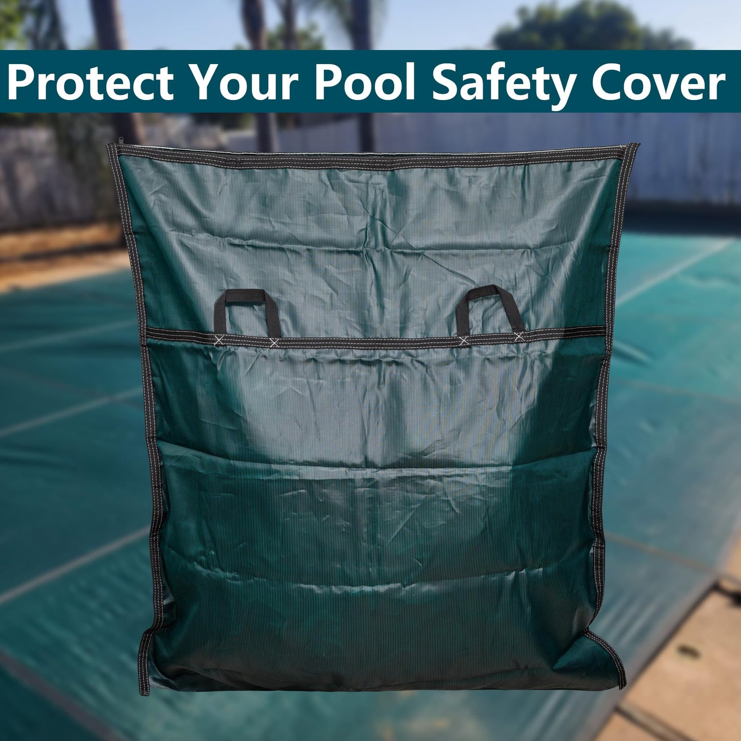 Adnee Pool Safety Cover Stowaway Bag with 4 Carry Handles,48x57 Inch Waterproof Pool Cover Storage Bag, Pool Cover Stowaway Bags for Pool Covers Packing