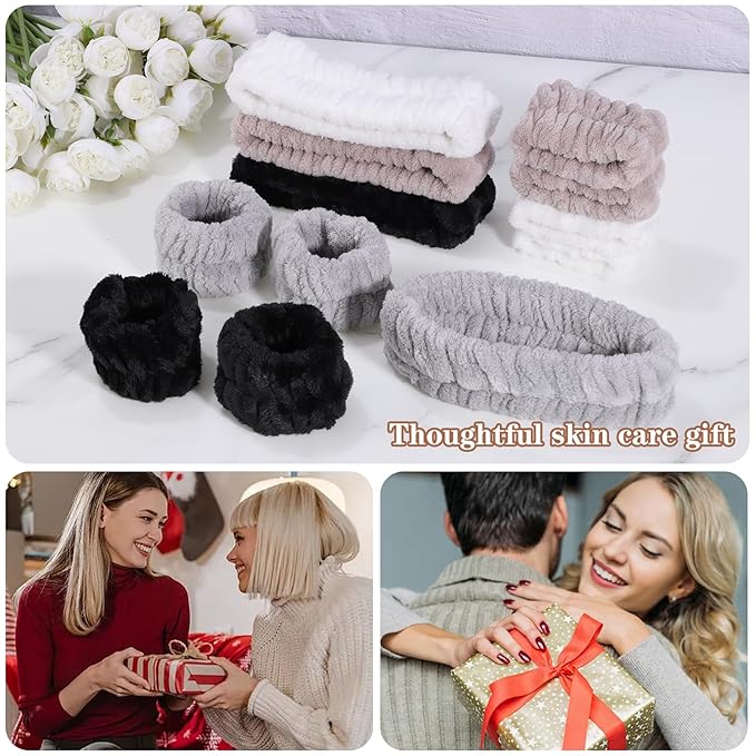 obeoby Spa Headband for Washing Face, 12 Pcs Makeup Headband and Wristband Set for Skincare Makeup Bath for Women Girls