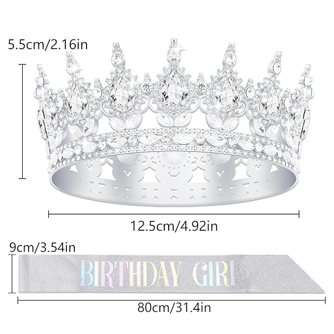 YOUlDIANZI Queen Crown Birthdays Crowns for Women, Birthday Sash, Birthday Tiara for Women Set, Princess Rhinestone BirthdayHeadband Birthday Gifts for Womens, Sweet Happy Accessories