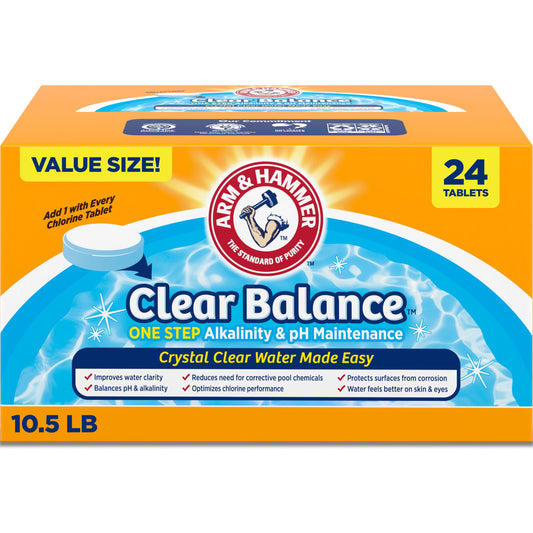 ARM & Hammer Clear Balance Swimming Pool Alkalinity pH Maintenance Tablets, White, 1 Pack, 24 Count