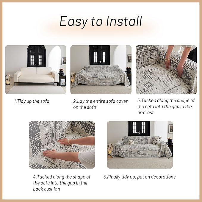 MYSKY HOME Boho Sofa Covers, Couch Covers for 2 Cushion Couch Sofa, Chenille L Shape Sectional Couch Cover, Machine Washable, Sofa Protector for Dog, Kid, 71"x118", Light Grey Artistic Gradient