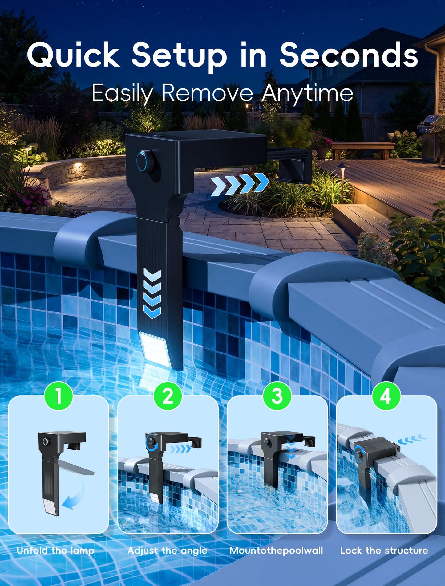 POOLHOUR Solar Pool Lights for Above Ground Pools (Steel Wall Only), LED Pool Wall Light with Remote & Timer, Submersible Underwater Lighting, 10-Color RGB 4-Mode Poolside Solar Lights, 1 Pack