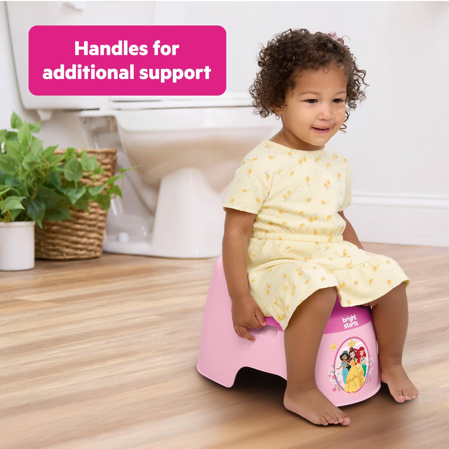 Bright Starts Disney Princess Full Comfort Potty Training Toilet, Easy Clean Removable Bowl, Splash Guard, High Back for Comfort & Stability, Toddlers up to 50 lbs
