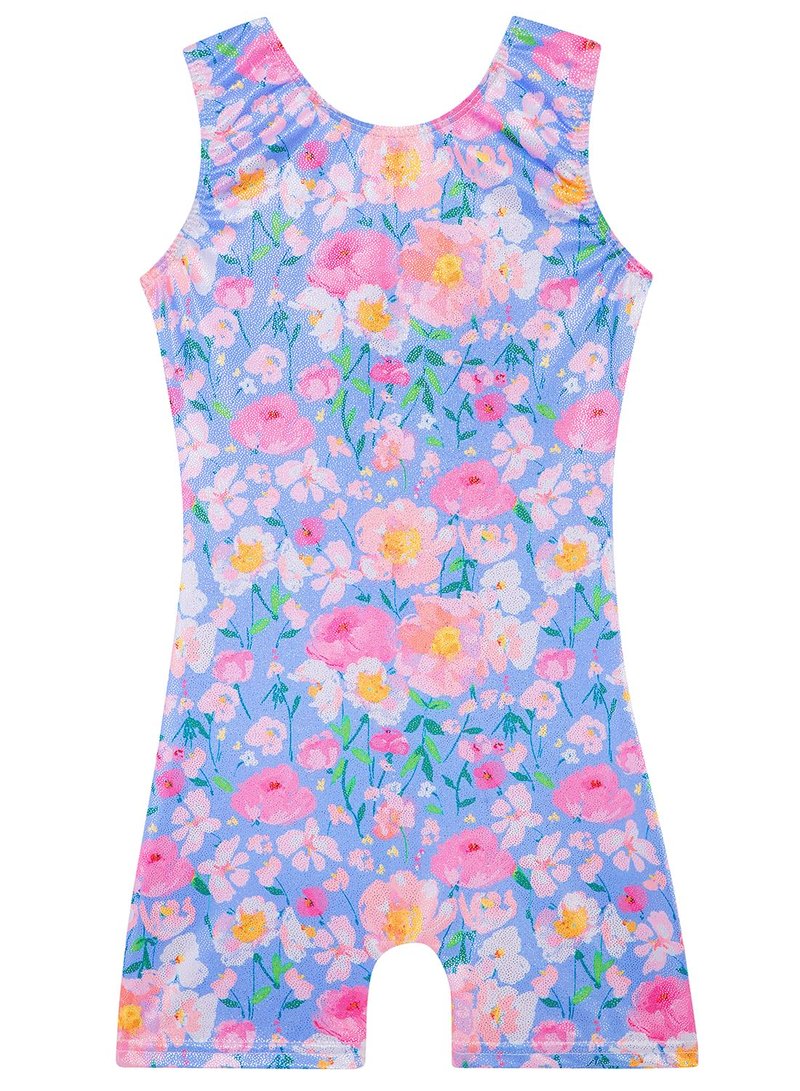Gymnastics Leotards for Girls Toddler Ballet Dance Tumbling Outfits 5t 6 Kids Sleeveless Gymnastic Biketard with Shorts Sparkly Dancwear Unitards Clothes Bodysuit (Blue Floral, 5-6 Years)