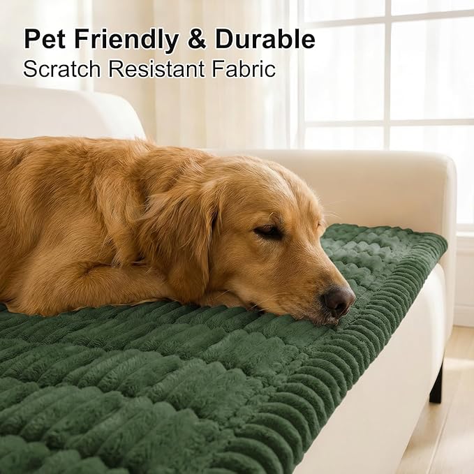 Smiry Couch Cover for Dogs Washable, Non Slip Fuzzy Pet Couch Covers for 3 Cushion Sofa Pet Friendly, Thick Soft Sofa Slipcovers Cushion Protector (Dark Green, 27.6" x 27.6")