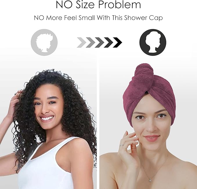 TENSTARS 5 Pack Thicken Microfiber Hair Towel Wrap for Women - Elastic Loop Design - 320GSM Coral Velvet - Quick Dry Hair Turban - 11x28 Inch (Aqua Green+Pink+Burgundy+Teal+Grey)