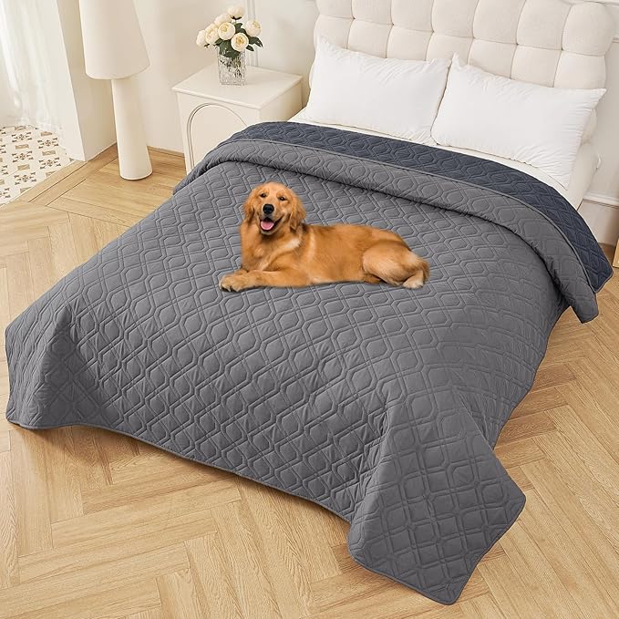 Smiry Reversible Waterproof Couch Covers for Sofa, Washable Dogs Pet Couch Covers for 3 Cushion Sofa Pet Friendly, Water Resistant Furniture Protector Slipcover, Geometric (82"x102", Grey/Dark Grey)