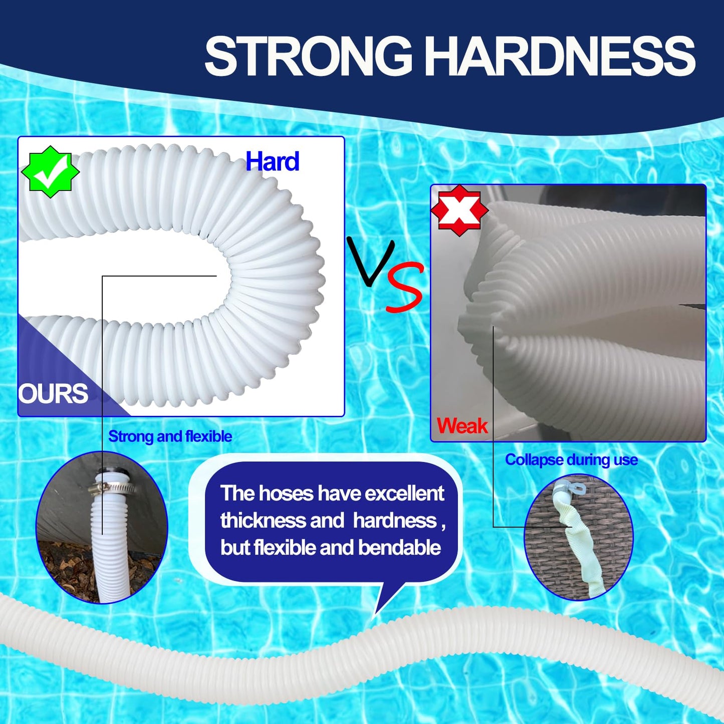 Pool Hoses for Above Ground Pools, 4 Pack 1.25 x 59 Inch Pool Filter Pump Hoses, Compatible with Intex Pool Filter Pump 607, 637 With 8 Metal Clamps(4)
