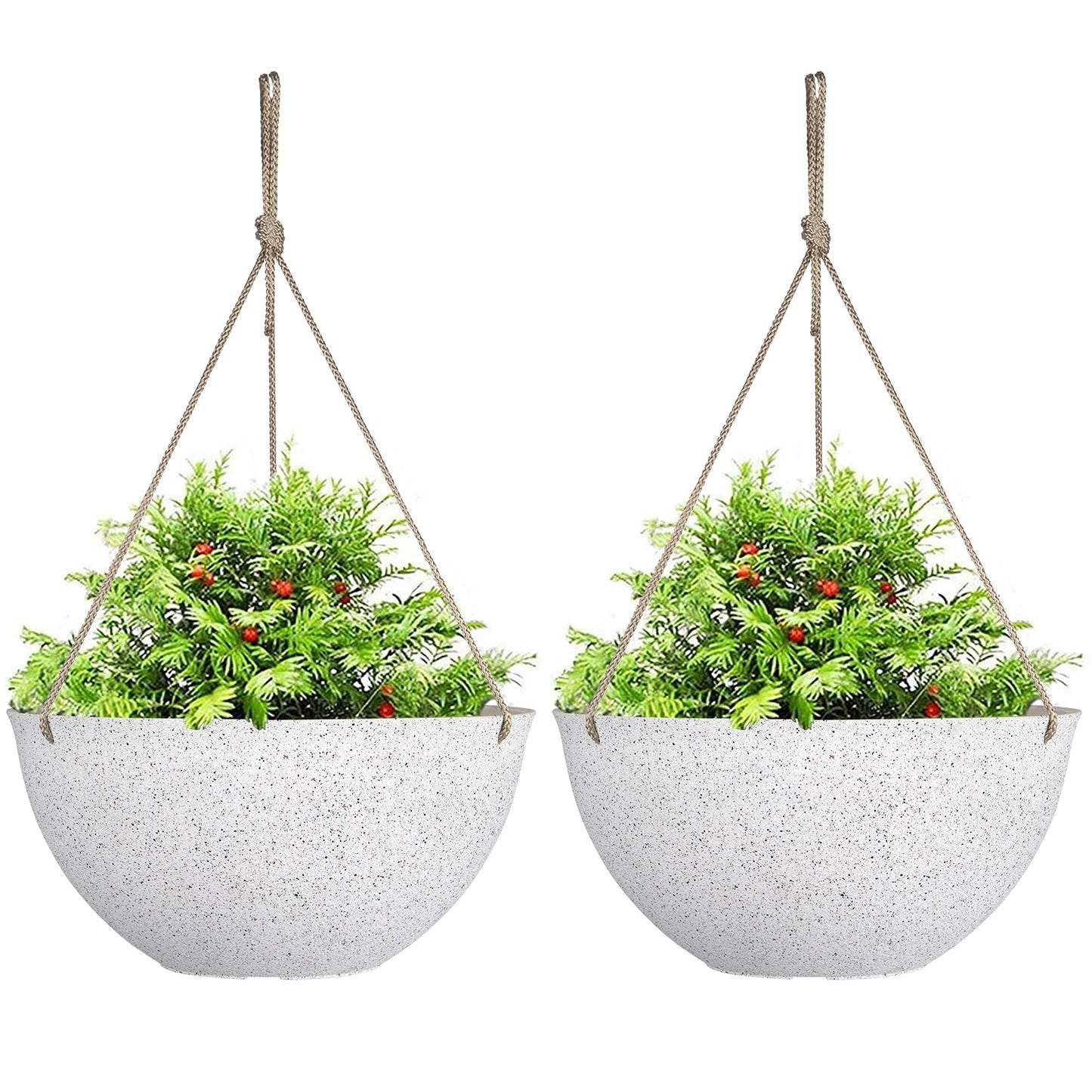 LA JOLIE MUSE Large Hanging Planters for Outdoor Plants - 13 Inch Hanging Flower Pots Set of 2, Speckled White