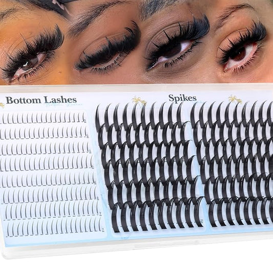 Lash Clusters with Spikes 15-21MM Wispy Lash Spikes with Bottom Lashes 280PCS D Curl Eyelash Clusters 0.005mm Thin Band Individual Lashes DIY Mega Cluster Eyelash Extensions for Manga/Spiky/Anime Look