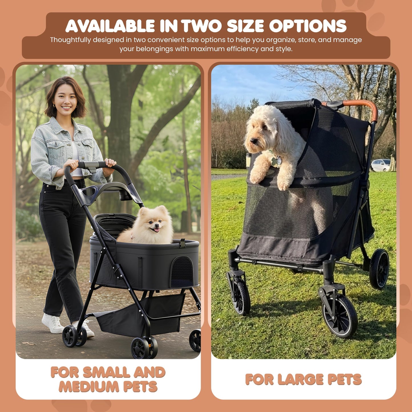 AdventEdge Premium Large Dog Stroller for Pets up to 55lbs, Dog Stroller for Medium Dogs, All-Terrain pet Stroller with Carbon Steel Frame & Breathable Mesh, Black & Grey (Large)