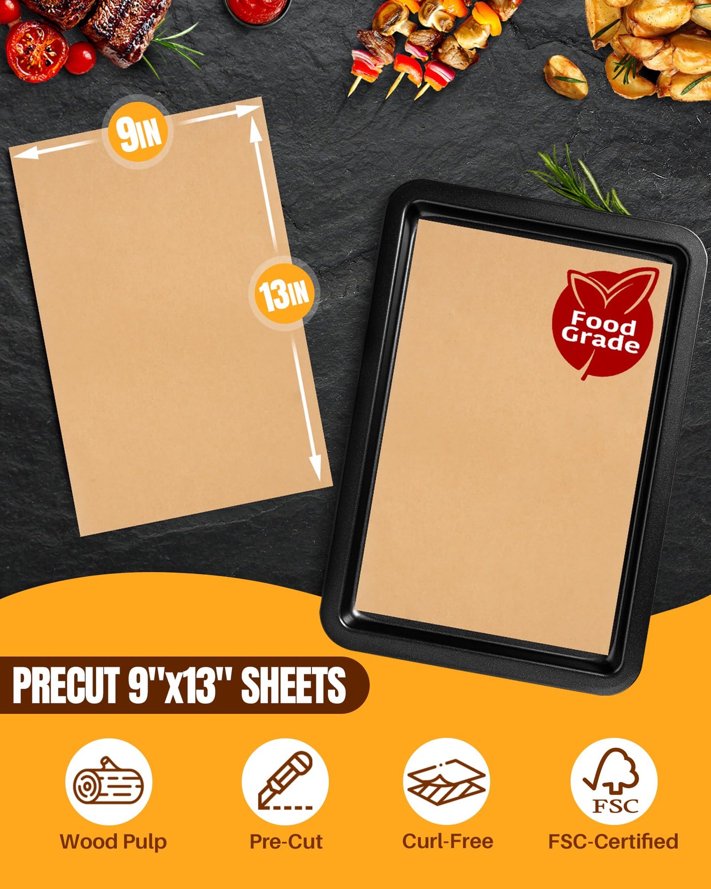 200-Pack Parchment Paper Sheets 12x16 Inch | Unbleached Natural Brown Baking Paper for Oven, Air Fryer & Grilling | Precut, Non-Stick, Greaseproof Half Sheet Pan Liners