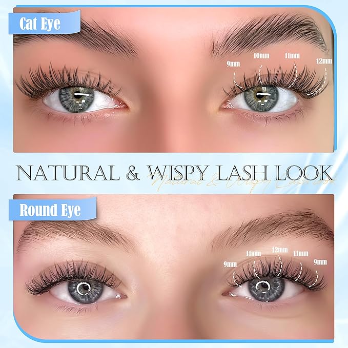 PHKERATA Natural Lash Clusters Wispy Cluster Eyelash Extensions 120 pcs Individual Lashes DIY C Curvature Eyelash Clusters 9-12 mm Natural Lashes Clusters
