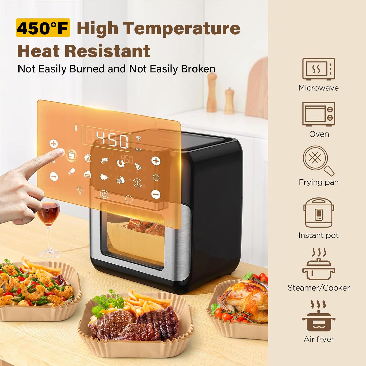 Air Fryer Liners Disposable, 250pcs Non-stick Disposable Airfryer Liners, 8 Inch Unbleached Parchment Paper, Square Air Fryer Paper Liners for 5-8QT Air Fryer, Baking, Roasting Microwave