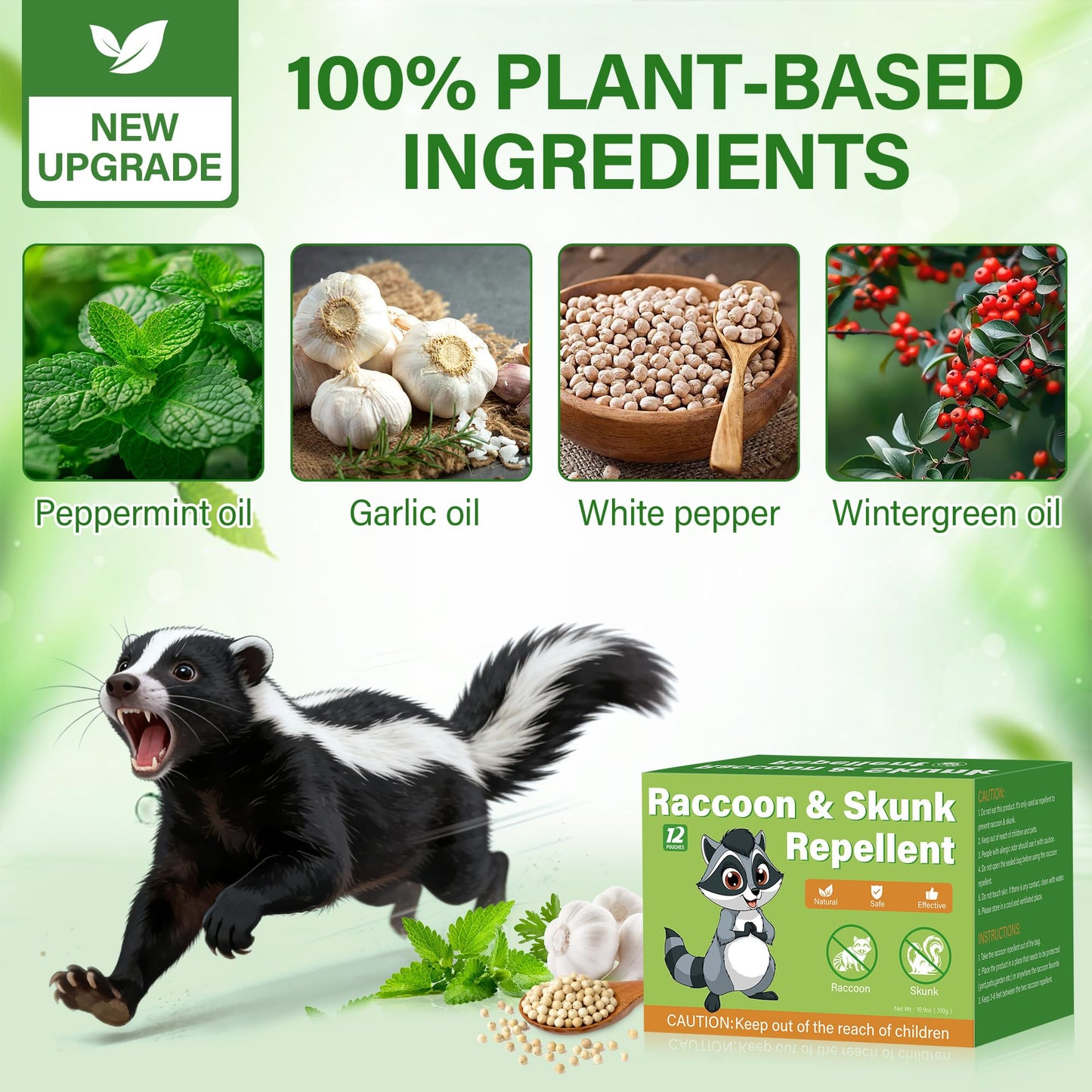 12 Pack Peppermint Skunk Repellent Pouches, Natural Raccoon Repellent Pouch Keep Skunks Out from Outdoor Yard Attic Garden House, Long-Lasting Protection, Safe for Dogs and Children