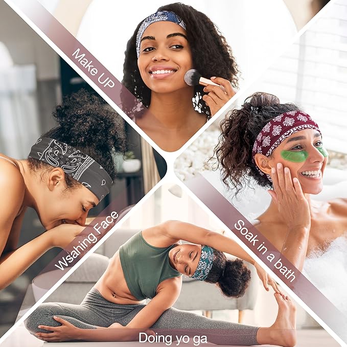 Ztomine 8 Pack Headbands for Women Non Slip - Stylish Sports Hair Bands for Women's Hair - Soft Cotton Cloth Stretchy Headbands for Women for Yoga, Outdoor Exercise Running