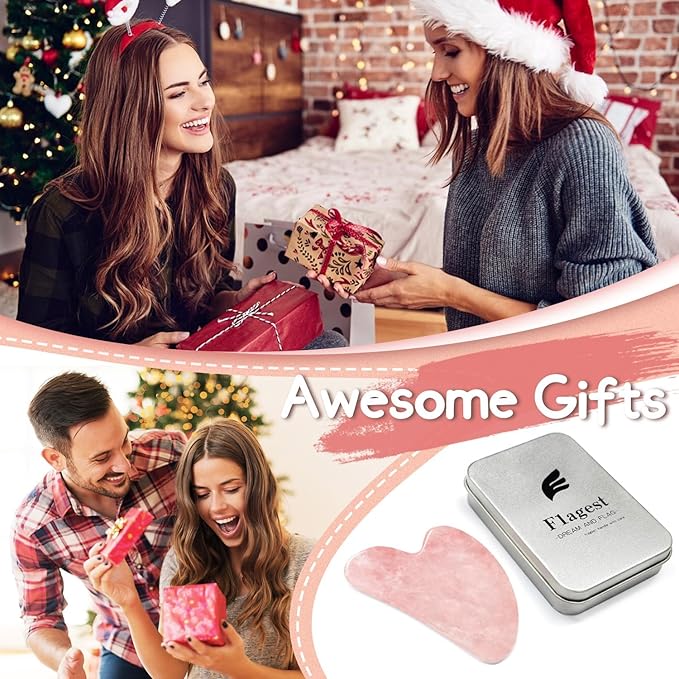 Flagest Gua Sha Rose Quartz Massage Tool, Facial Tool for Scraping and SPA Acupuncture Therapy, Heart Shape Trigger Point Treatment on Face (Rose Quartz)
