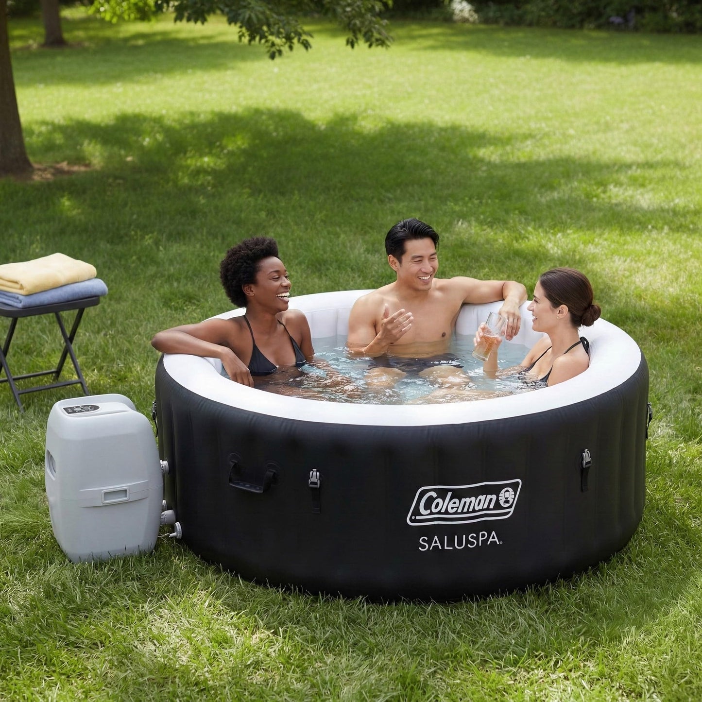 Coleman Miami 2 to 4 Person Inflatable Hot Tub, Round Energy-Efficient Portable Outdoor Spa with 120 AirJets, 71" x 26"