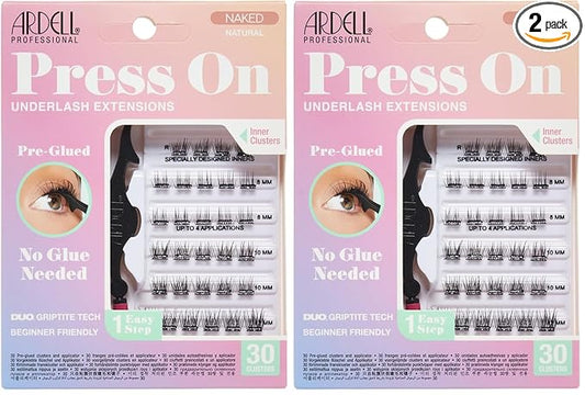 Ardell Naked Press On Lashes Underlash Extensions – Pre-Glued Lash Clusters, Self Adhesive Eyelashes, No Glue Needed Eyelash Clusters, DIY Lash Extension Kit, 2 Pack