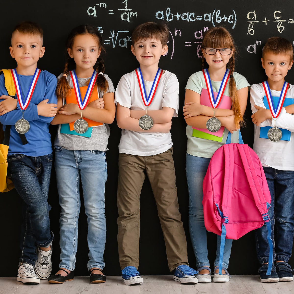 Quelay 30 Pcs 2'' Award Medals Bulk Gold Winner Medals with Neck Ribbons Metal Trophy Award Prize Gift for Tournaments, Competitions, Party, Kids and Adults(30 Pcs, Math)