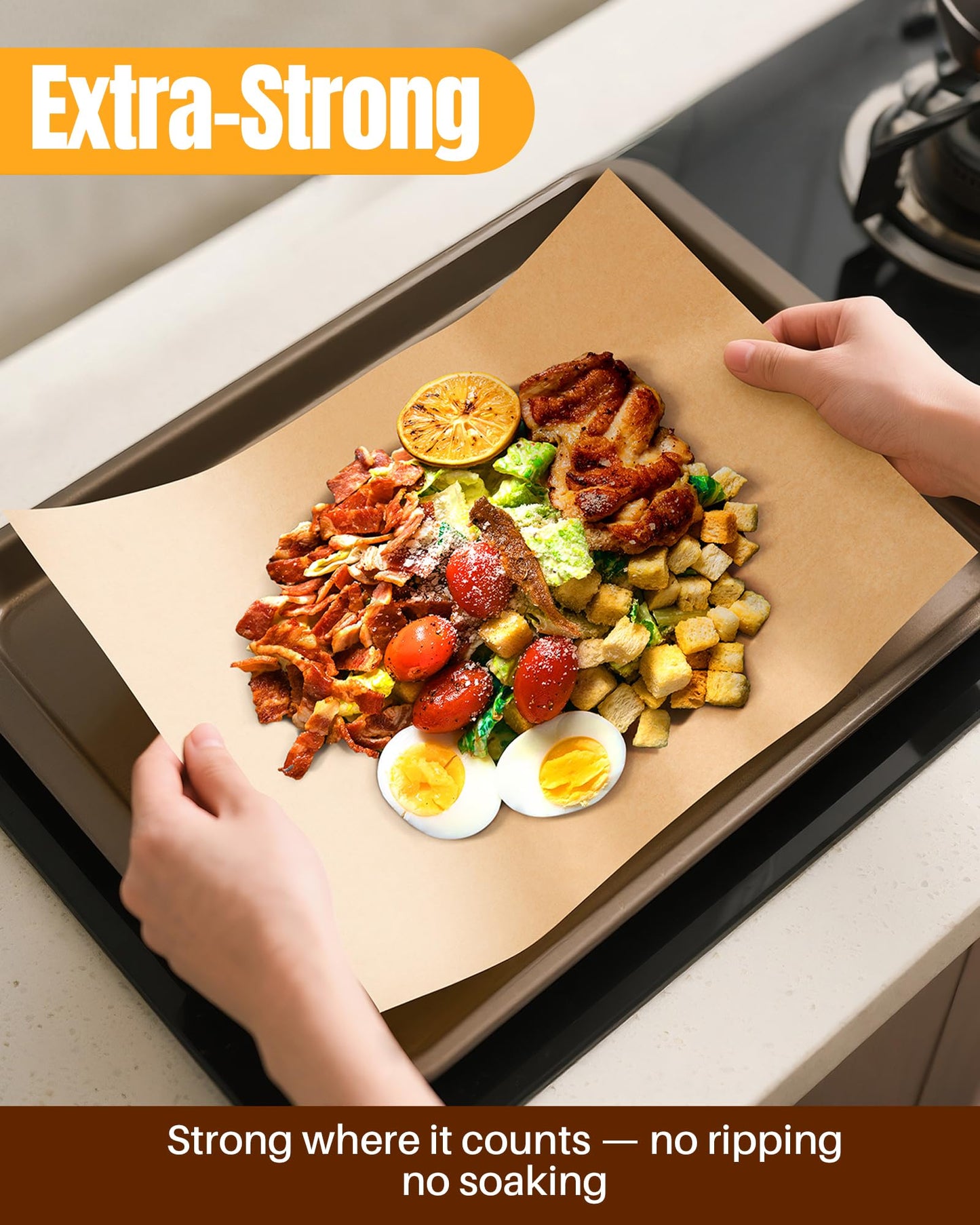 200-Pack Parchment Paper Sheets 12x16 Inch | Unbleached Natural Brown Baking Paper for Oven, Air Fryer & Grilling | Precut, Non-Stick, Greaseproof Half Sheet Pan Liners