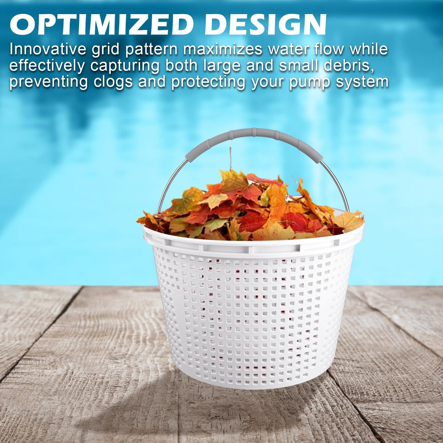 ZTTM 8" Pool Skimmer Basket for Inground Pool Compatible with Pentair U-3 Skimmer Basket 08650-0007 and Hayward SP1070 Pool Basket Stainless Steel Handle Rubber Grip & Built in Weighting White 2 Pack