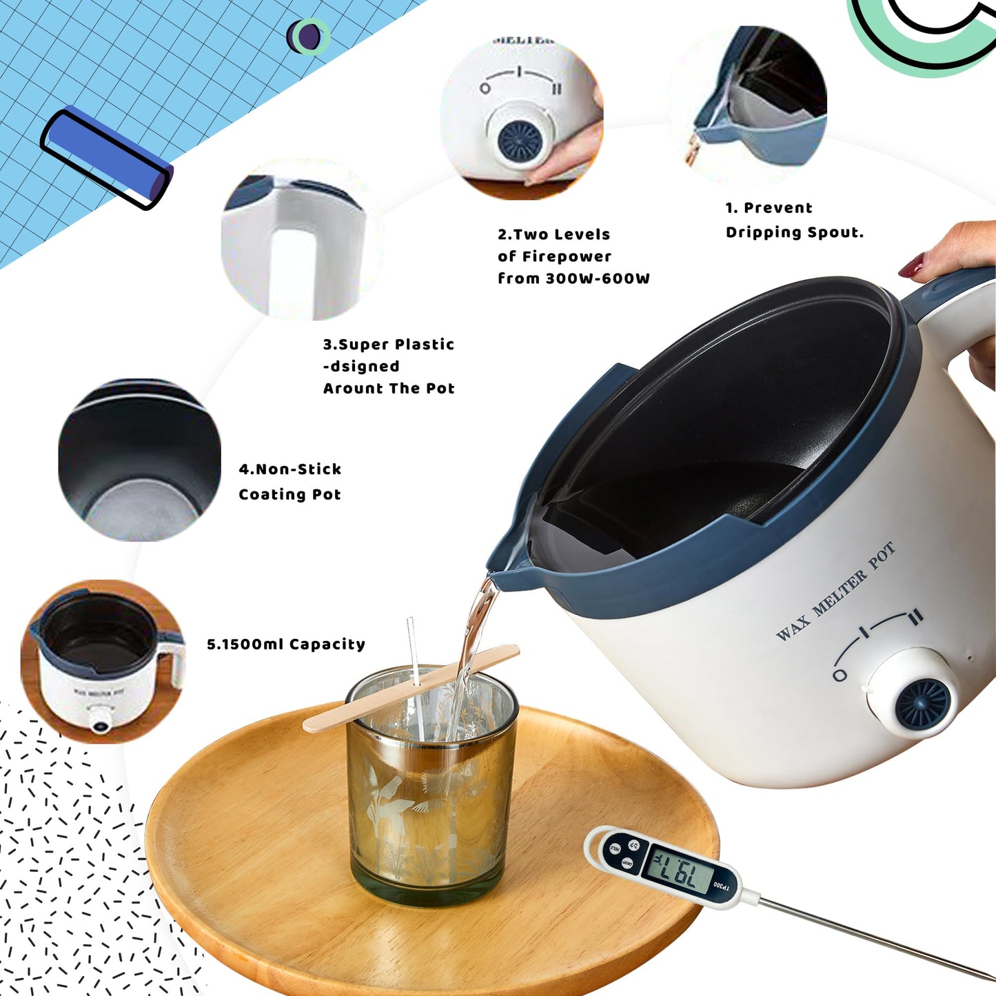 Wax Melting Pot Kit with Electric Wax Melter, Pro DIY Candle Making Supplies Kit with Digital Scale(No Battery), Heat Gun, Thermometer for Adults
