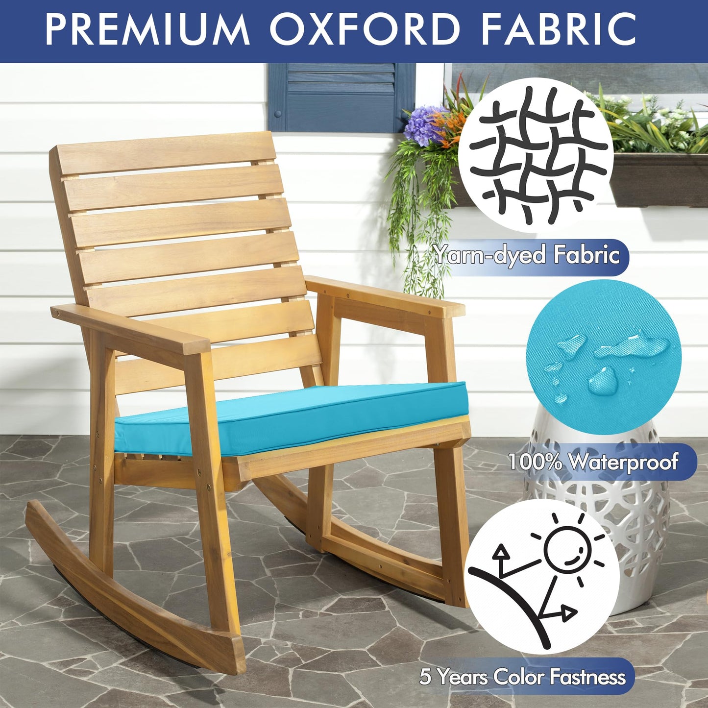 Comcaver 4 Pack Outdoor Chair Cushions 19 x 19 Inch Water Resistant Patio Chair Cushions with Tie 3 Year Color Fastness Thick Outdoor Seat Cushion for Garden Lawn Patio Furniture Teal