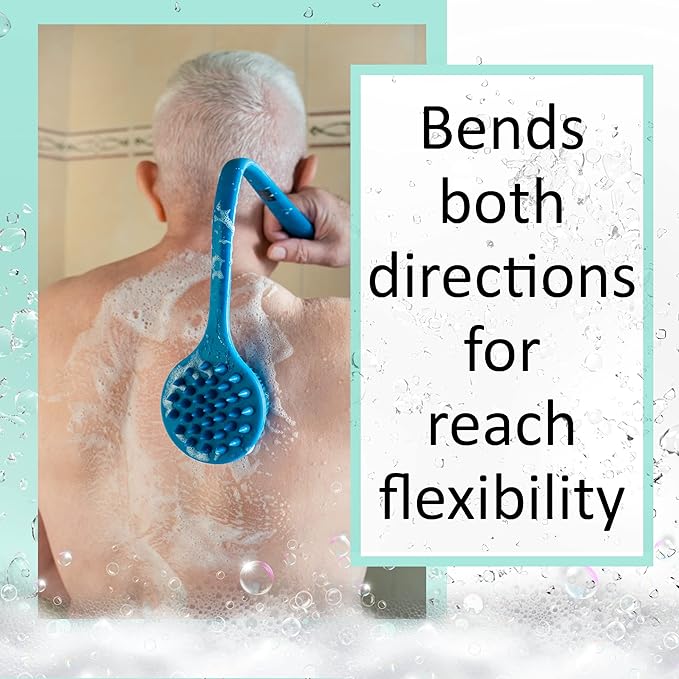 Bendable Long Handled Silicone Body Brush & Hair Scrubber - Bath Shower Back Brush, Shampoo Hair & Scalp Massager, Back Scrubber for Shower (Purple)
