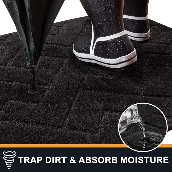 PURRUGS Dirt Trapping Door Mat 24" x 59", Non-Slip Machine Washable Entry Rug, Dog Doormat, Indoor Front Door Mat, Super Absorbent Entryway Rug for Muddy Shoes & Paws, Black