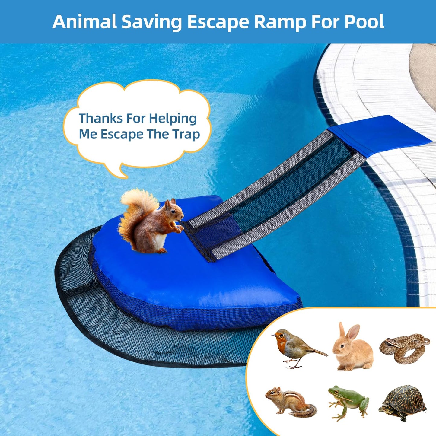 Pool Animal Escape Ramp Frog-Saver-Log - for 2Pcs Swimming Pools Wildlife Rescue Device,Durable Above Ground Pool Critter Ramp, Prevent Drowning with Easy Install, Pool Safety,Reusable (Blue-2Pack)
