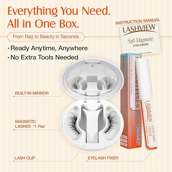 LASHVIEW Upgrade Magnetic Eyelashes with Applicator, No Glue Needed Natural Wispy Magnetic Lashes, Reusable Soft Magnetic False Eyelashes, Cat Eye Look Easy to Wear & Remove (YT26)