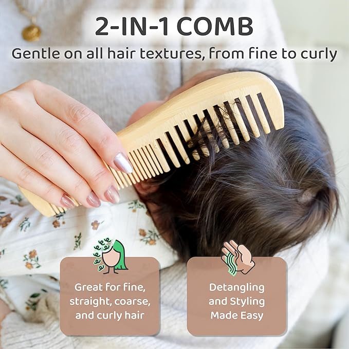 Wooden Baby Hair Brush Grooming Kit with Beech Wood Goat Hair Brush, Cradle Cap Brush, Silicone Scalp Massager, Ultra Soft Bristle Brush | Gender Neutral Newborn Hairbrush Set for Boy or Girl