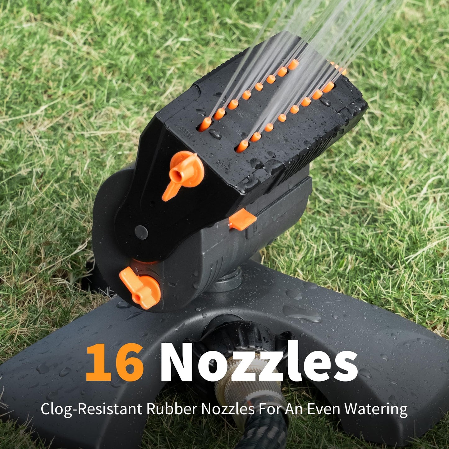 Diivoo Mini Turbo Oscillating Water Sprinklers for Yard, Garden Sprinkler with Large Base, Adjustable Width, Range and Flow Rate, 16 Nozzles, Grey