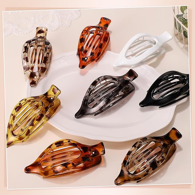 Obeoby 8 PCS Flat Hair Clips for Women, French Duckbill Flat Claw Clips for Thin Thick Hair Barrettes Accessories Medium Large (Tortoiseshell)