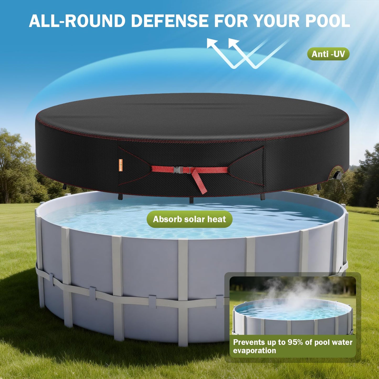10 Ft Round Pool Cover, Solar Covers for Above Ground Pools, Stock Tank Pool Protector with Tightening Ratchet, Swimming Pool Cover Ideal for Waterproof and Dustproof